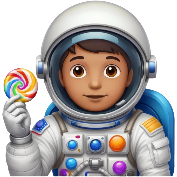 Cosmic astronaut holding a colorful candy, astro runtz emoji