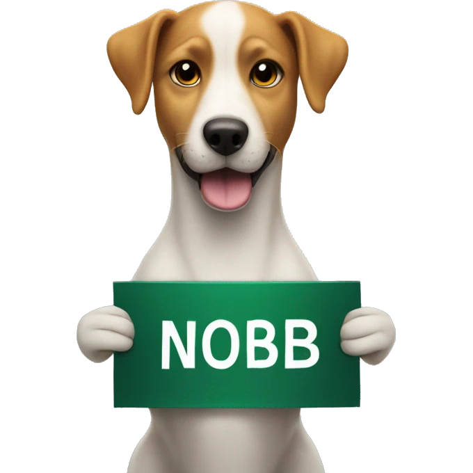 dog holding a sign with the inscription 'you are noob ” emoji