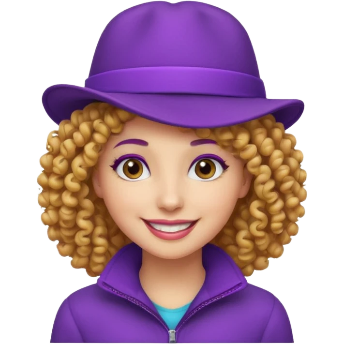 curly haired female with purple hat emoji