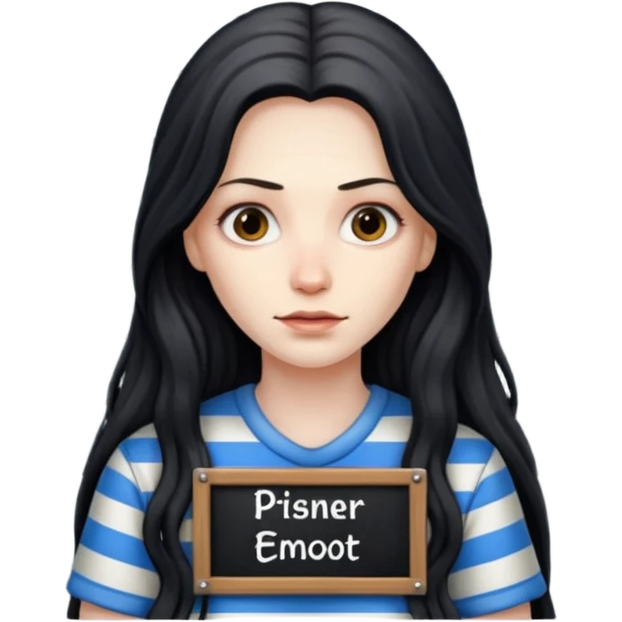prisoner long haired woman mug shot with bg emoji
