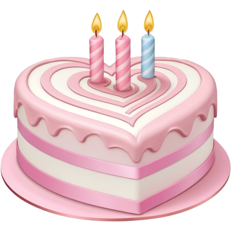 heart shaped birthday cake, pastel pink and white swirled, cute and simple, ribbon decoration, no candle emoji