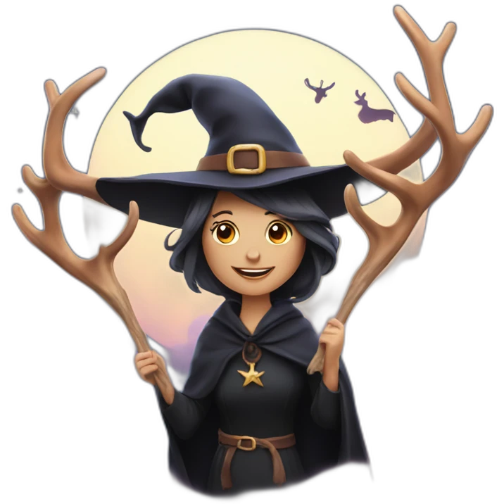 Witch with deer-antlers flying in sky emoji