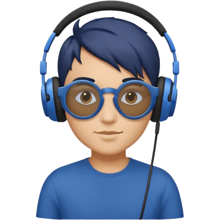 Light Brown Skin Dark Blue Haired Gray Eyes Circle Shaped Shades Squareded Ears Headphones  emoji