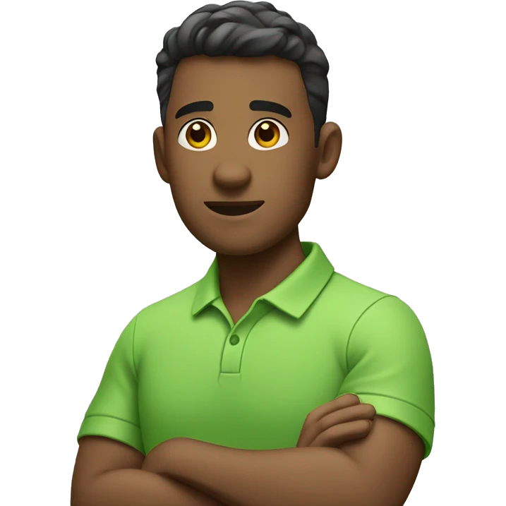 a guy wearing apple green polo shirt while crossing his arm emoji