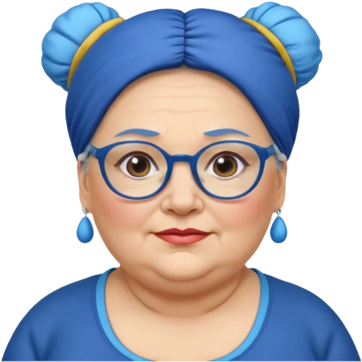 fat old woman with blue big bun hair and glassess and headband, no earrings emoji