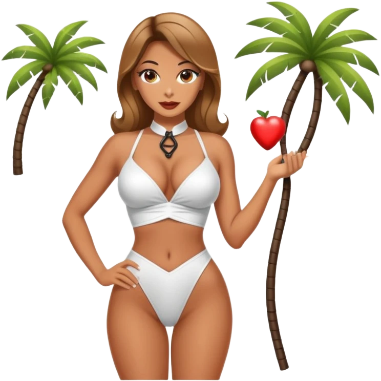 Beautiful female celebrity hostess of a BDSM island dating show game emoji