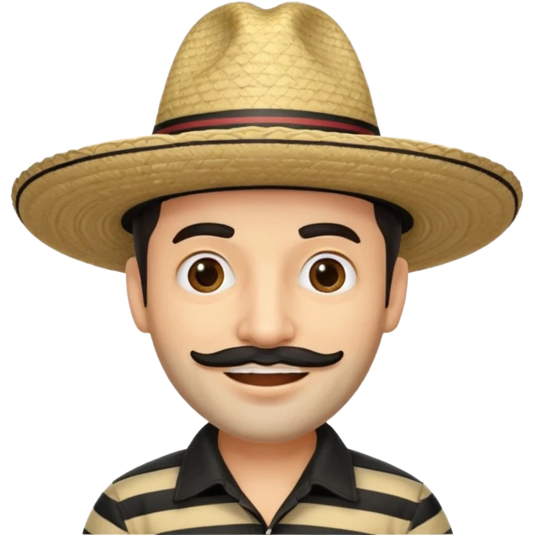 A happy fair skinned Colombian man with minimal facial hair wearing a black and beige stripped Colombian sombrero emoji