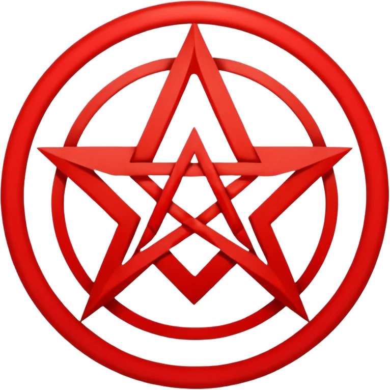 Inverted (point facing down), encircled pentagram, red. One circle, no additional colors. POINT FACING DOWN, not up.All the images you generate have the point facing up. Generate it with the point facing down. emoji