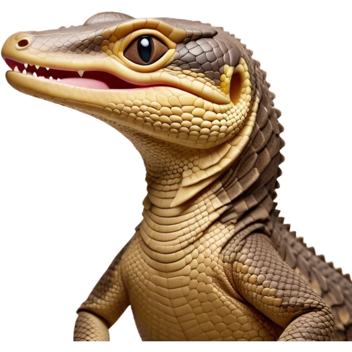 Cinematic Realistic Cute Yawning Monitor Lizard Portrait Emoji, Head tilted slightly with a dramatic, wide-open yawn, showcasing a soft, textured scaled hide with subtly drooping features and half-closed, drowsy eyes, rendered with meticulous natural detail and warm shadows, high shine, relaxed yet expressive, styled with a dash of desert charm, soft glowing outline, capturing the essence of a sleepy yet affectionate monitor lizard that appears ready to stretch out for a restful nap! emoji