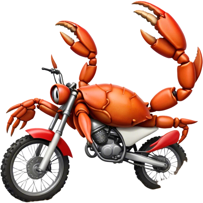 Crab riding dirt bike kicking up dirt emoji
