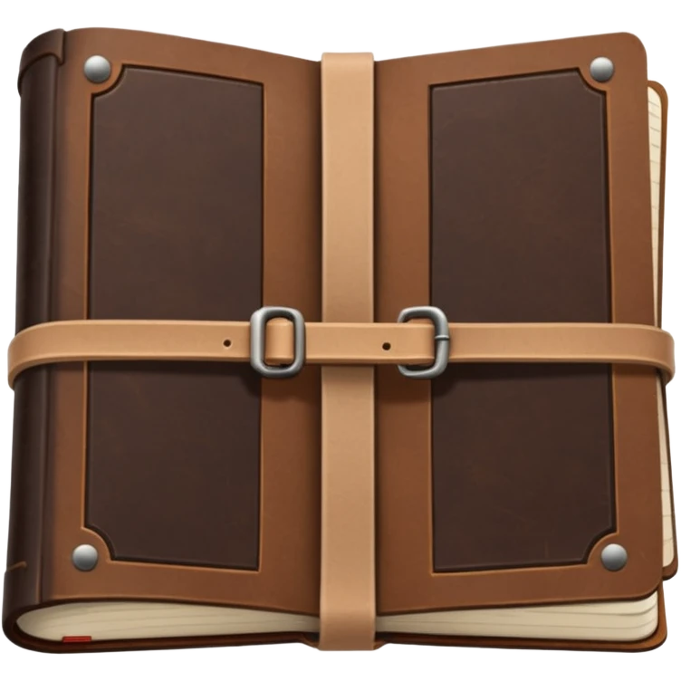 a leather-bound journal, dark brown, wraparound strap, vintage look emoji