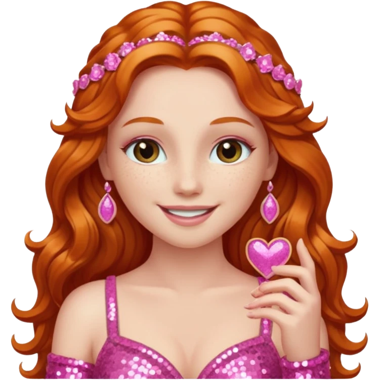 Venus, Goddess of Love from Gods and Goddesses with long ginger hair, pink sequin outfit emoji