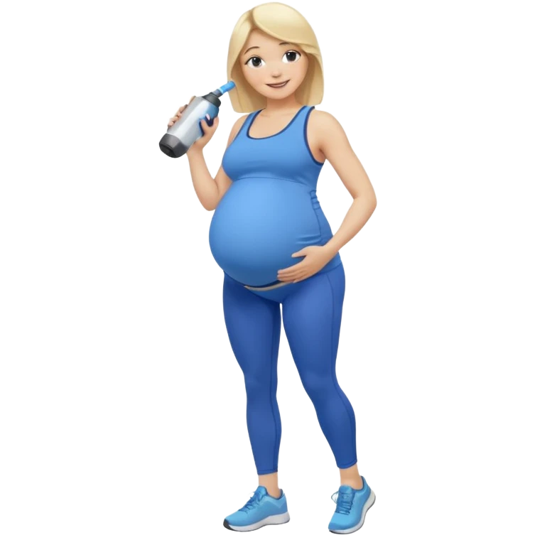 Woman blonde hair tank top blue leggings pregnant belly holding a pump bigger hips emoji