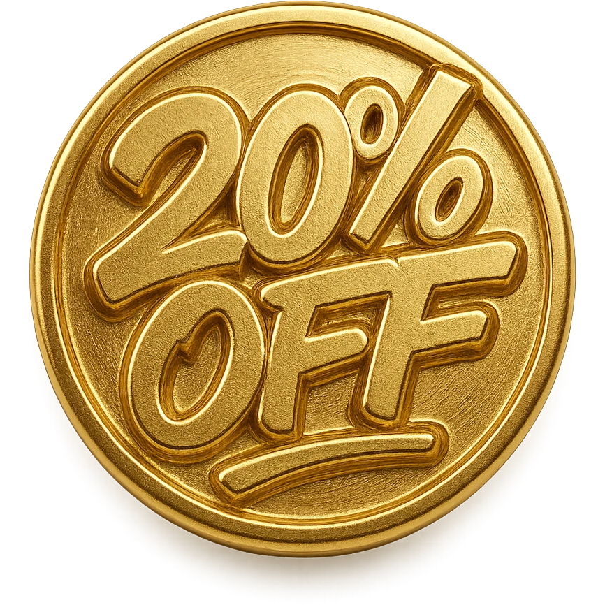 Round label with lettering 20% off with graffiti style  emoji