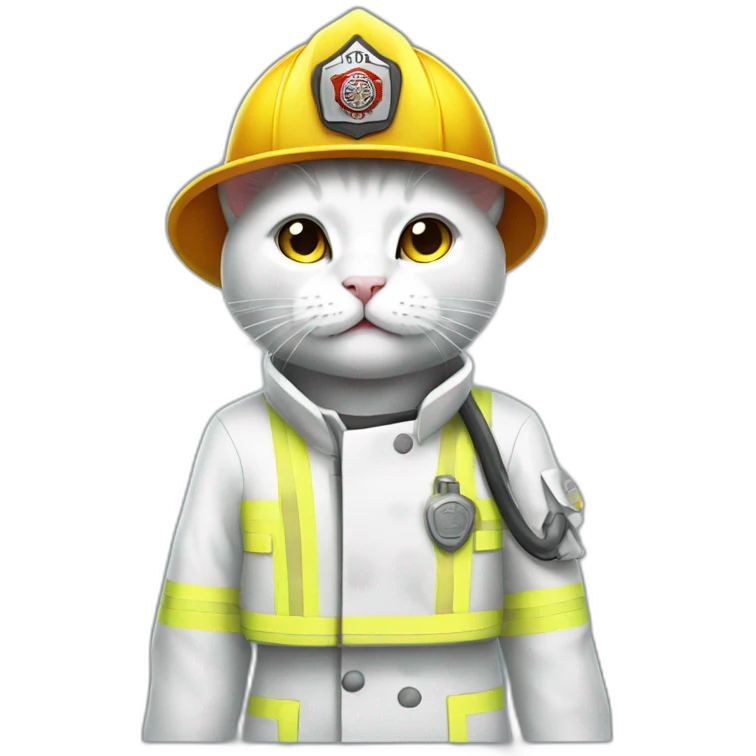 White cats fullbody wear firefighter uniforms emoji