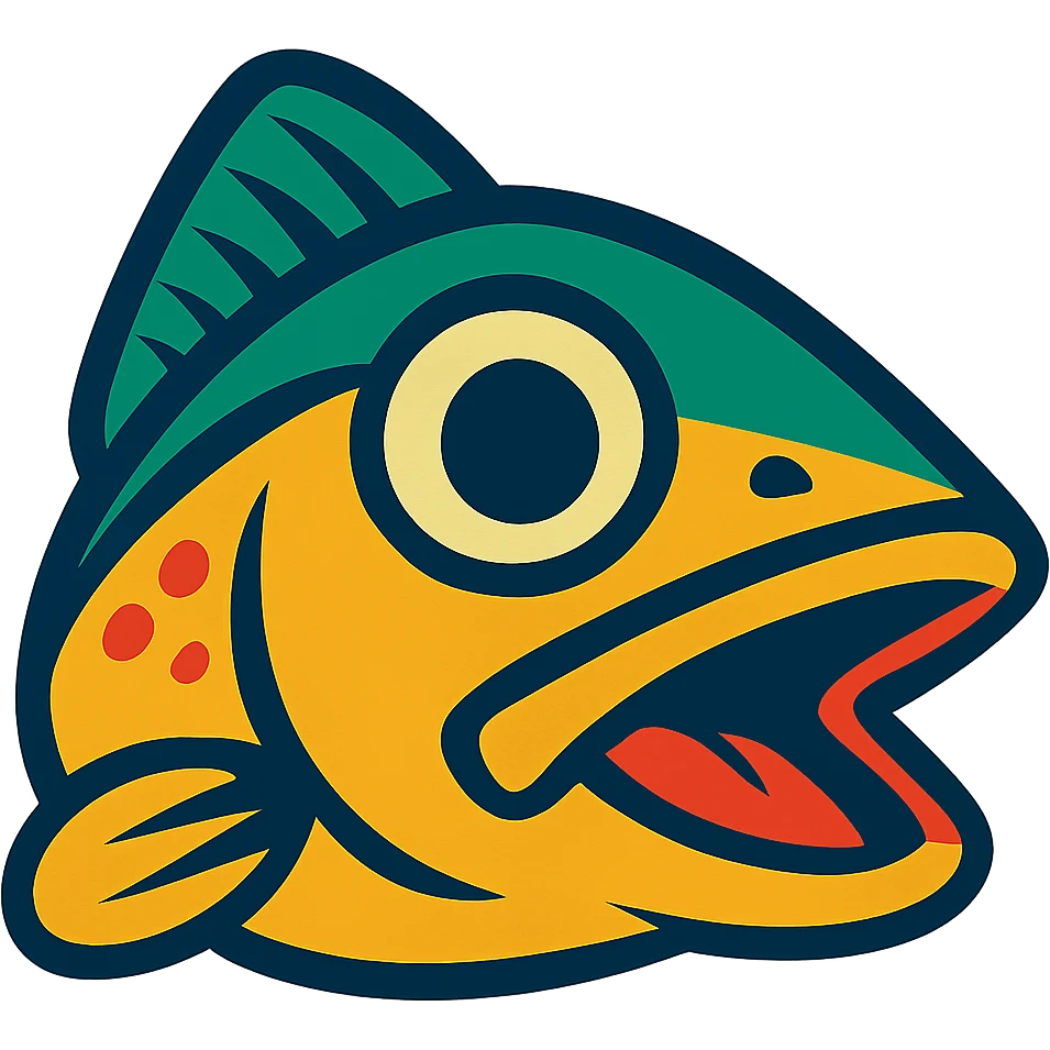 Create a cartoon style vibrant colored cod fish head only, no body, with a transparent background. emoji