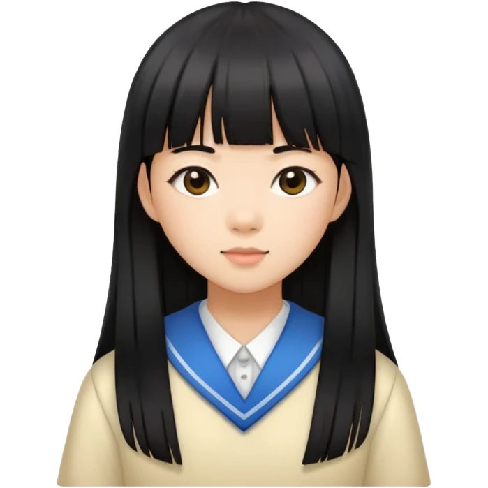 Asian-skinned schoolgirl with long straight black hair and straight bangs emoji