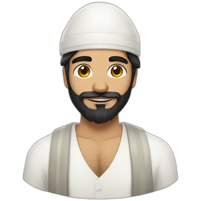 pakistani man with white prayer hat and messy black beard fursona emoji