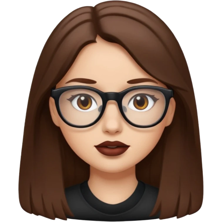 یک دختر سفید پوست،مو بلند قهوه ای ،عینک دار رنگ قهوه ای و رژ قهوه ای  emoji