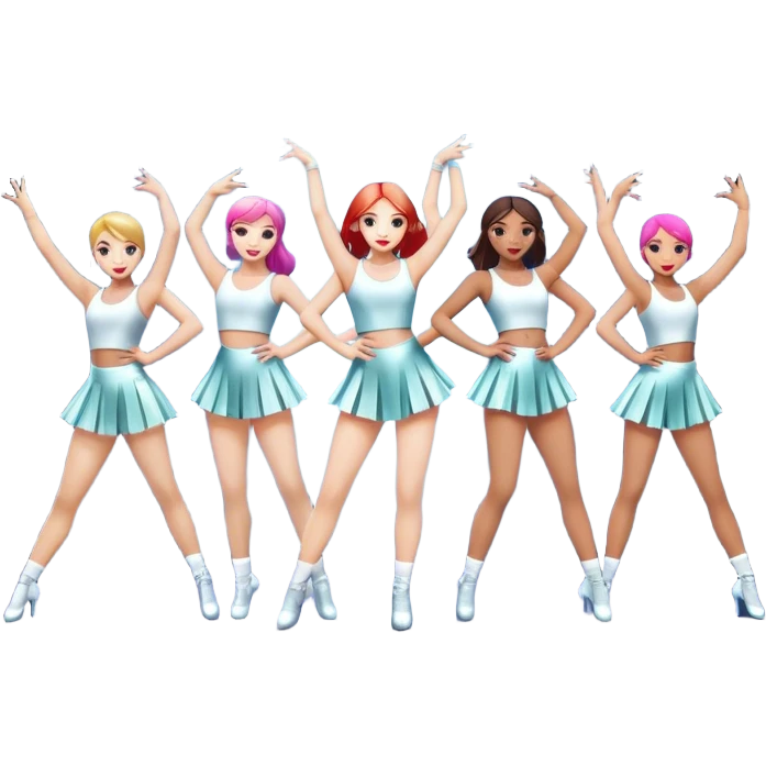 "Icon for Contemporary Dance: a synchronized group performance on stage with backup dancers, bright stage lighting, and stylish dance outfits. The icon should capture the energy, precision, and excitement of a modern group dance performance. Transparent background. emoji