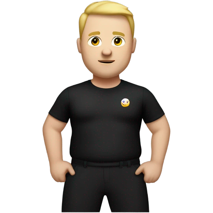 white fat man in sports black pants and black t-shirt, short hair emoji