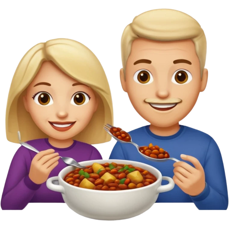ligth couple having dinner of chili, beans and potatoes emoji