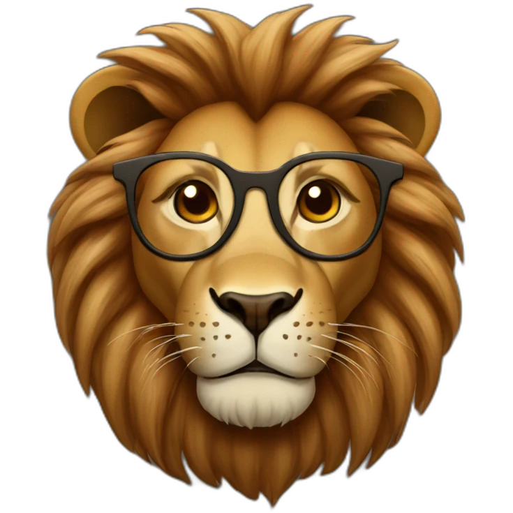 Lion with brown mane and glasses emoji