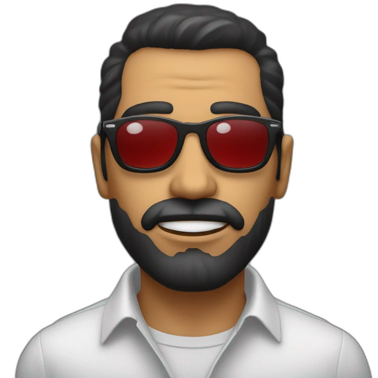 hombre negro labios y naris gruesos, calvo con gafas sentado en la pc emoji