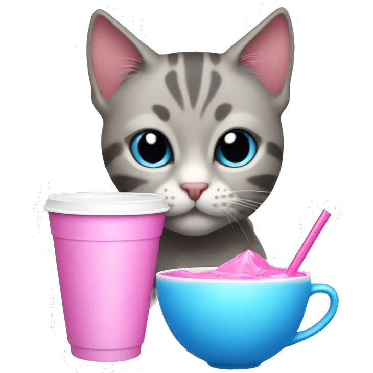 Cat drinking pink and blue drink out of fancy cup emoji