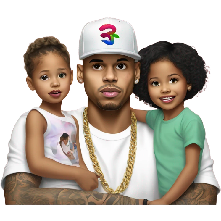 Hyper Realistic Chris Brown with daughter Royalty, son aeko emoji