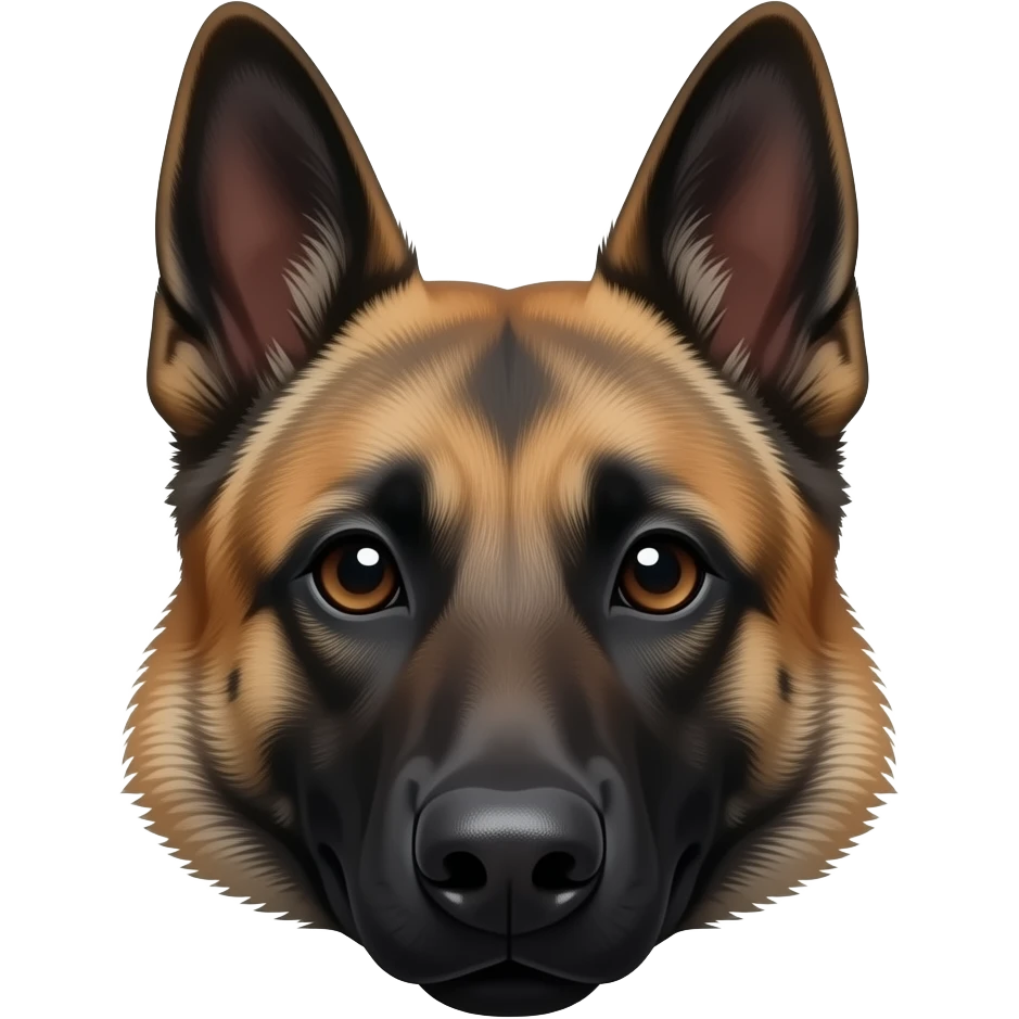 Créer un emoji chien noir, il a de grande oreille noires et un long museau . Sa tête ressemble un peu à celle des malinois. Le poil est court et fin emoji