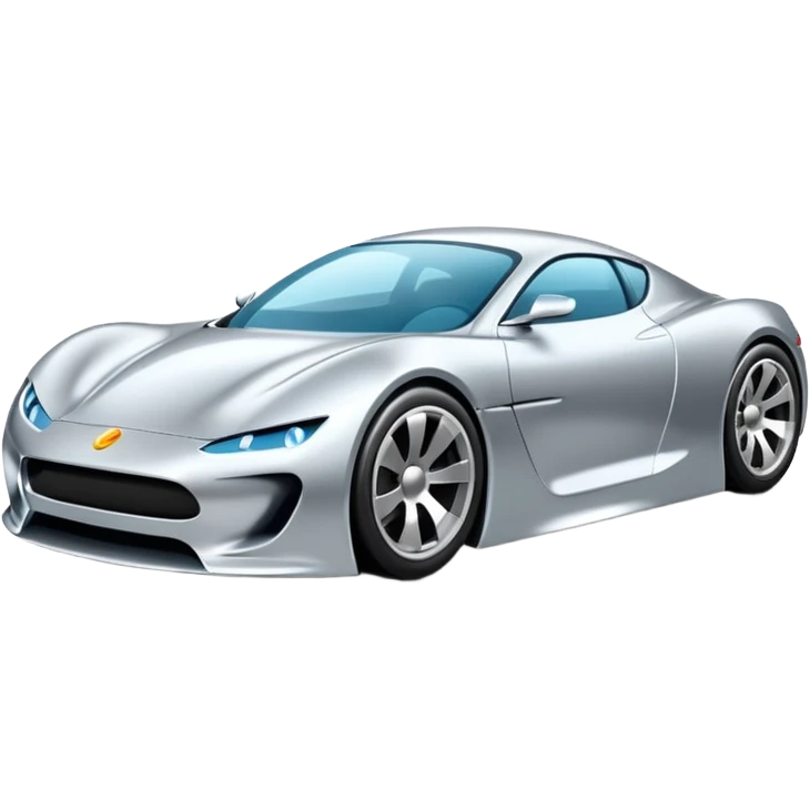 A low-profile futuristic car emoji made of polished silver chrome, wide body stance, smooth aerodynamic shape, glossy metallic surface, soft reflections, luxury swag aesthetic, minimal details, iOS emoji style, centered on clean white background, studio lighting emoji
