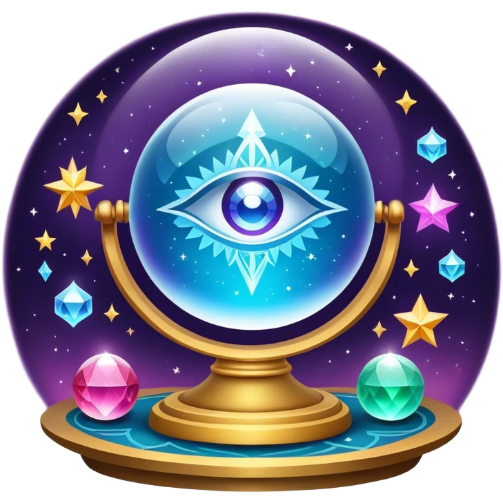 A vibrant, mystical icon symbolizing fortune telling and esotericism. Include elements like a crystal ball, tarot cards, stars, and mystical symbols with a glowing, ethereal feel. The design should be colorful, eye-catching, and evoke a sense of magic and mystery. emoji