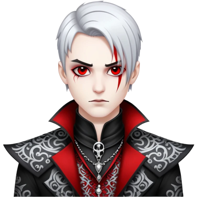 Dark evil Badass emo Goth red and white and black and silver villain, handsome, attractive, intricate patterns  emoji