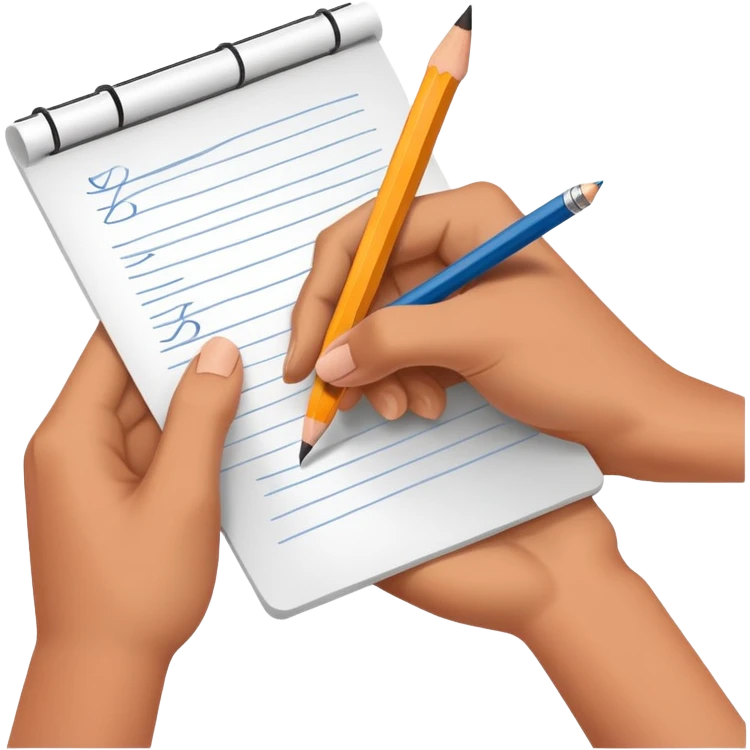 hands holding a pencil and writing on paper, simple and friendly emoji