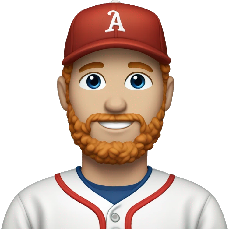 35 year old, male, short curly red hair, pale complexion, beard, blue eyes, baseball hat emoji