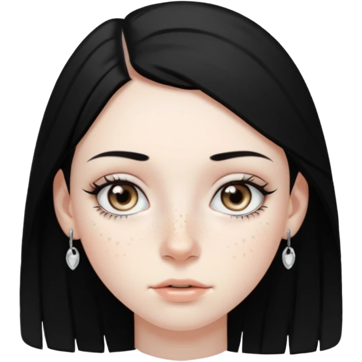 Girl with grey eyes medium black hair pale skin freckles and two nostril piercings  emoji