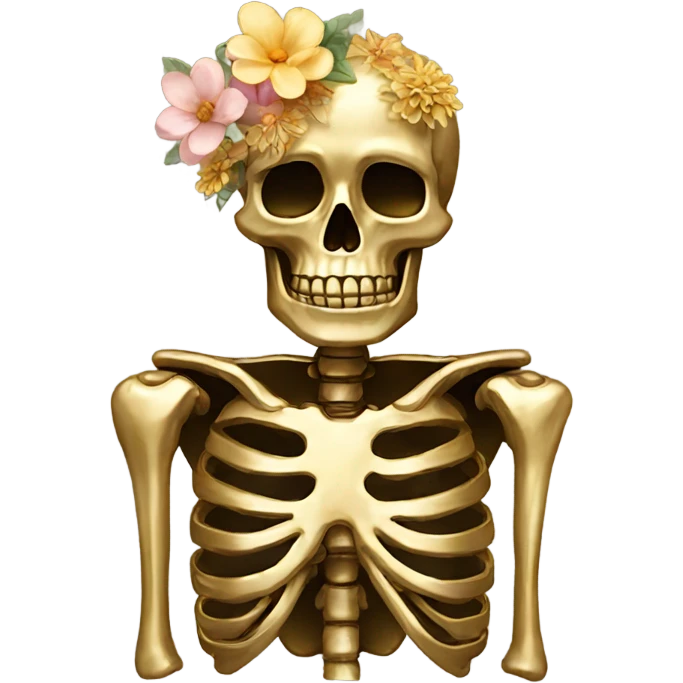 skeleton made of gold and flowers emoji