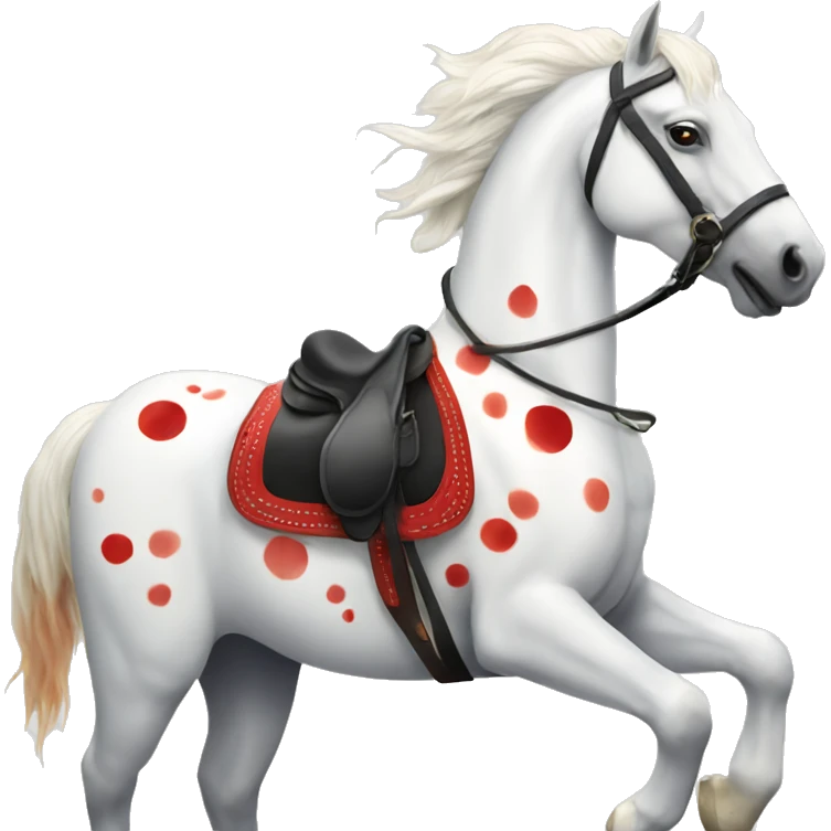 A white horse with red spots in the saddle emoji