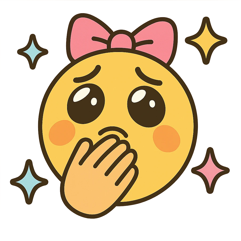 emoji merging pleading face, hand over mouth, pink bow, and sparkles with soft pastel colors and playful expressive look emoji