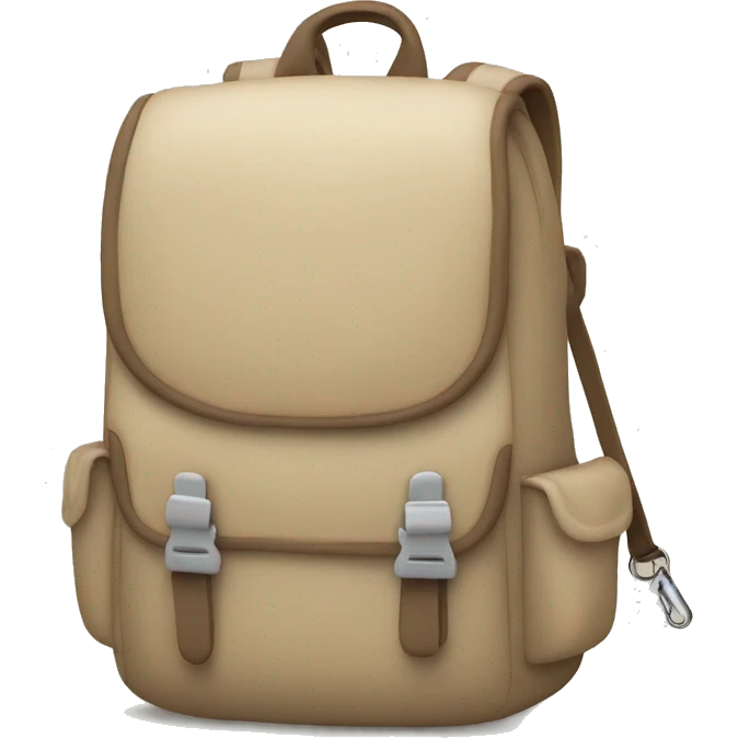 beige backpack with keychain emoji
