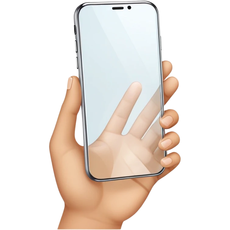 hands holding a transparent glass smartphone emoji