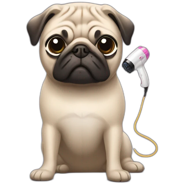 pug with hair dryer emoji