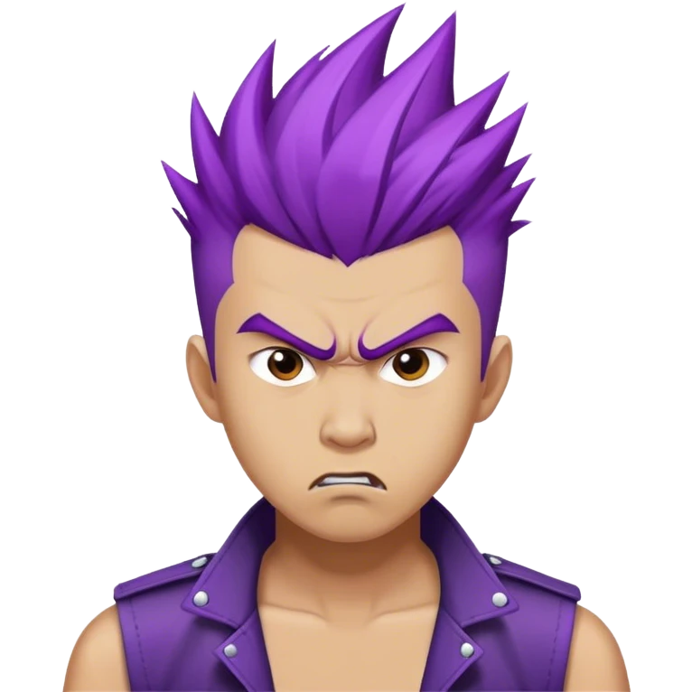asian man with purple spike up hair, punk style, angry emoji