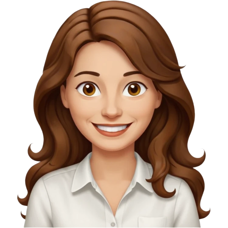 40 yr croatian woman, long wavy brown hair, big smile, side part, 
 emoji
