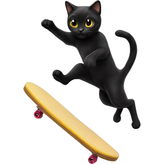 cute black cat doing a kick flip emoji