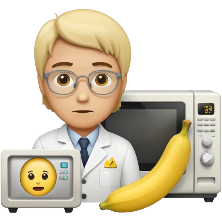 scene with a microwave oven, a banana and a scientist together emoji style emoji