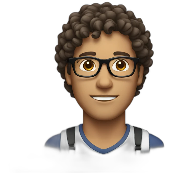 Brunette man with short, curly wavy hair and glasses emoji