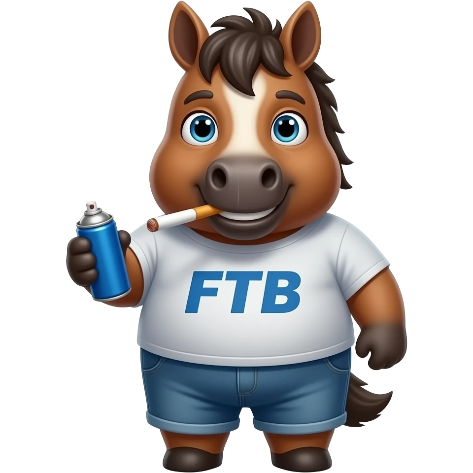 Fat  baby Miniature horse Wearing FTB t-shirt hold blue spray can and smoke cigarette emoji