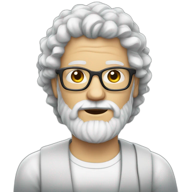 man with white skin and somewhat gray curly hair, bearded and glasses emoji